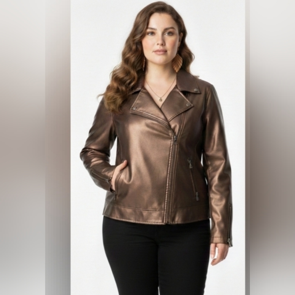 Torrid SIZE 2 Metallic Bronze Faux Leather Moto Jacket - Picture 2 of 6